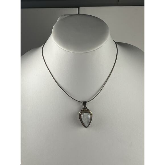White Quartz Pendant Sterling Silver Necklace Snake Chain 16" - Picture 9 of 11